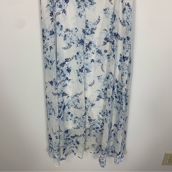Calvin Klein High Low Midi Dress White Blue Floral Print Size 8 - Picture 7 of 12
